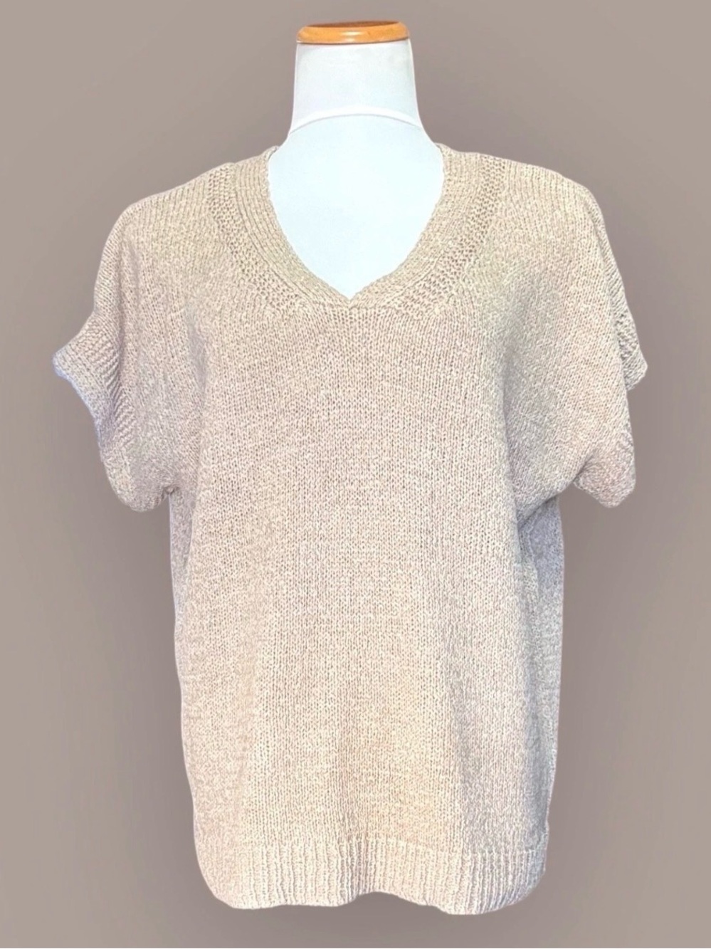 Melissa Paige Cream Short-Sleeve V-Neck Knit Top